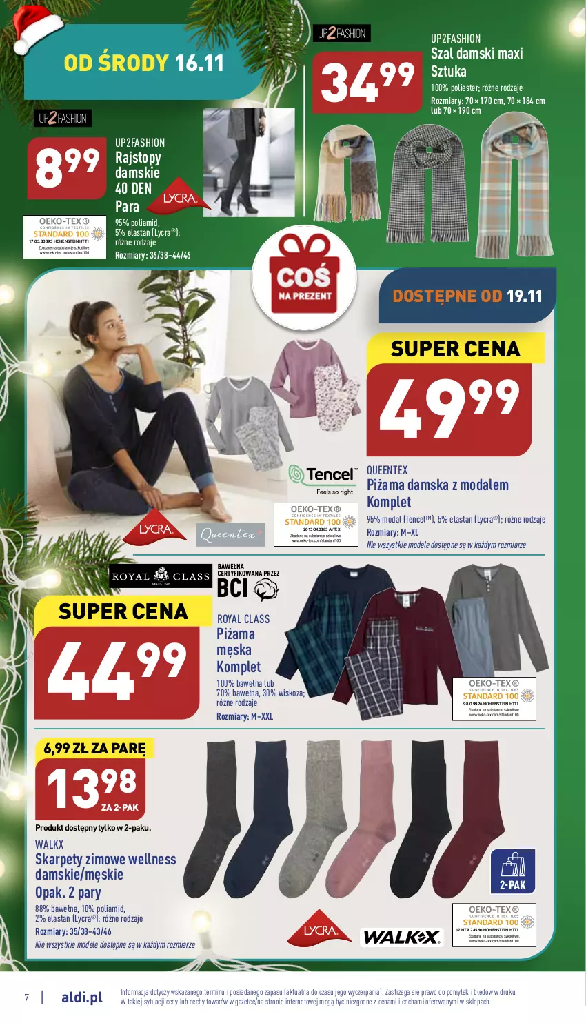 Gazetka promocyjna Aldi - Zaplanuj zakupy wcześniej - ważna 16.11 do 19.11.2022 - strona 7 - produkty: Fa, Karp, Moda, Piżama, Queentex, Rajstopy, Szal, Top, Wełna