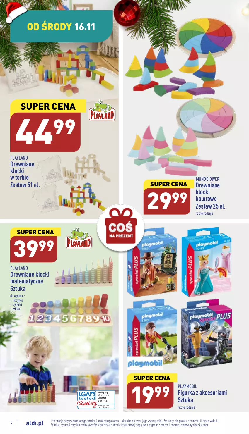 Gazetka promocyjna Aldi - Zaplanuj zakupy wcześniej - ważna 16.11 do 19.11.2022 - strona 9 - produkty: Drewniane klocki, Klocki, Mobil, Playmobil