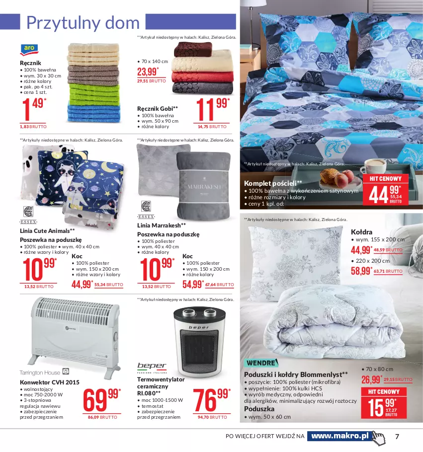 Gazetka promocyjna Makro - [Oferta promocyjna] Artykuły przemysłowe - ważna 26.01 do 08.02.2021 - strona 7 - produkty: Koc, Kołdra, Komplet pościeli, Piec, Poduszka, Pościel, Poszewka, Ręcznik, Termos, Termowentylator, Top, Wełna