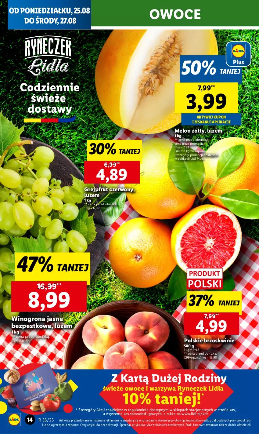 Gazetka promocyjna Lidl - GAZETKA - ważna 25.08 do 27.08.2025 - strona 18 - produkty: Brzoskwinie, Grejpfrut, Melon, Owoce, Warzywa, Wino, Winogrona