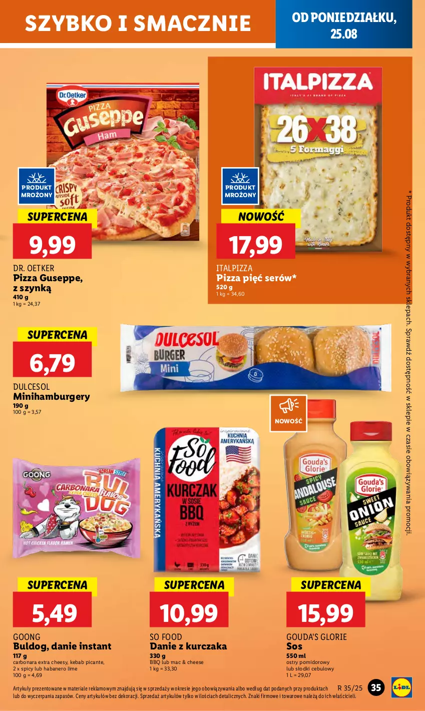 Gazetka promocyjna Lidl - GAZETKA - ważna 25.08 do 27.08.2025 - strona 39 - produkty: Burger, Dr. Oetker, Gouda, Hamburger, Kebab, Kurczak, Pizza, Ser, So Food, Sos