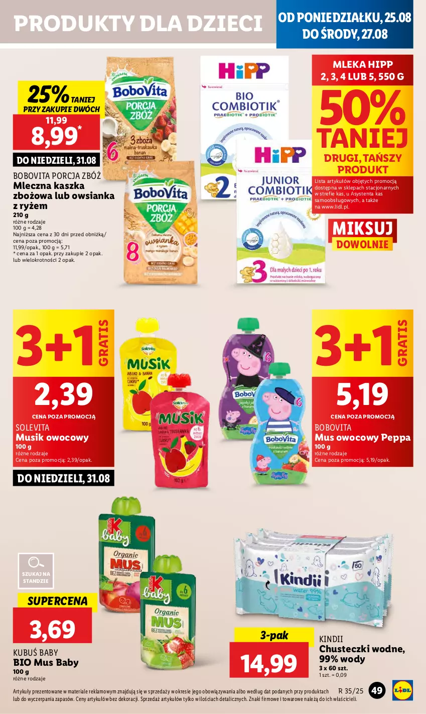 Gazetka promocyjna Lidl - GAZETKA - ważna 25.08 do 27.08.2025 - strona 55 - produkty: BoboVita, Chusteczki, Dzieci, Gra, HiPP, Kindii, Kubuś, Mus, Owsianka, Por, Ryż