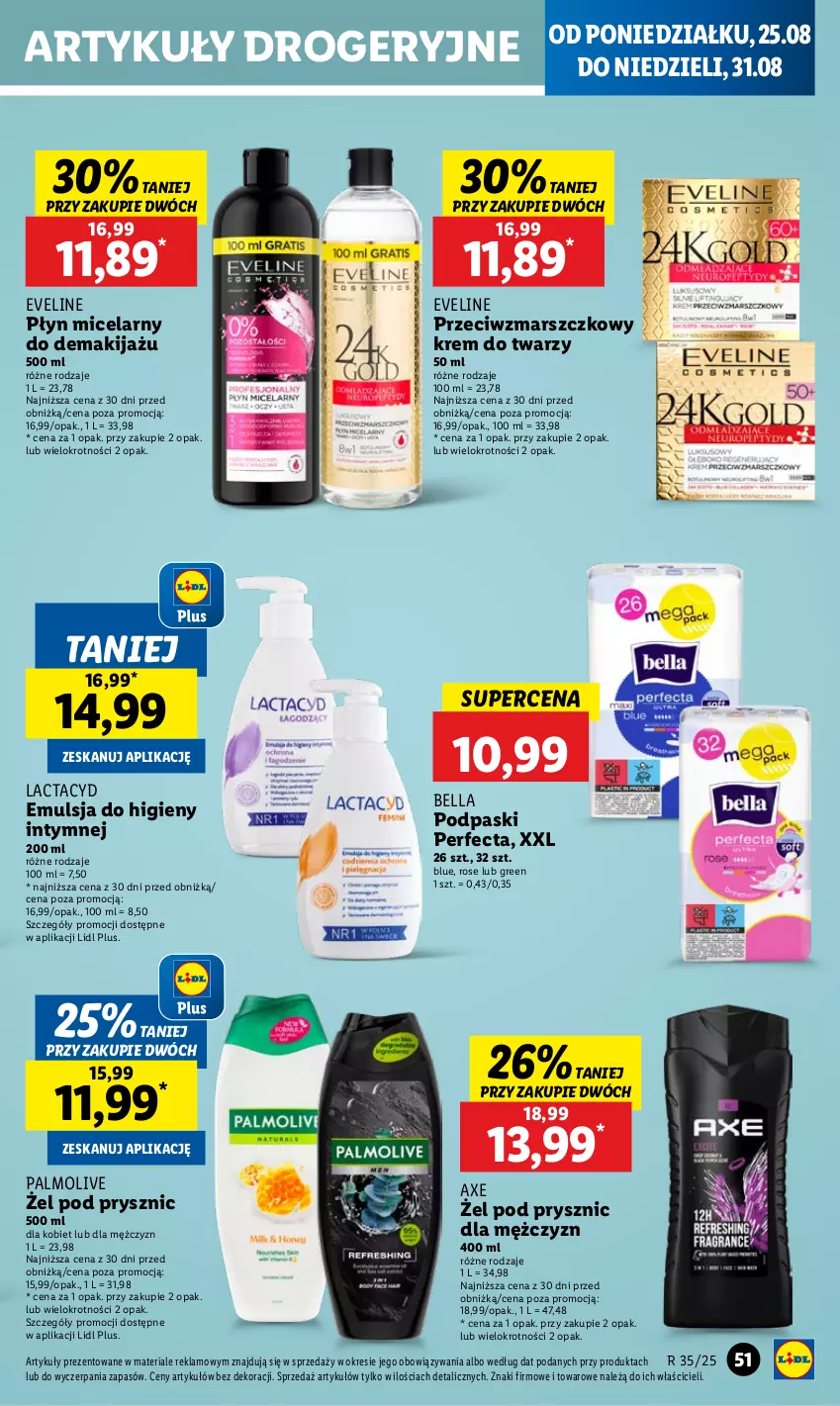 Gazetka promocyjna Lidl - GAZETKA - ważna 25.08 do 27.08.2025 - strona 57 - produkty: Bell, Bella, Emulsja, Eveline, Krem do twarzy, Lactacyd, Makijaż, Mars, Palmolive, Perfecta, Płyn micelarny, Podpaski