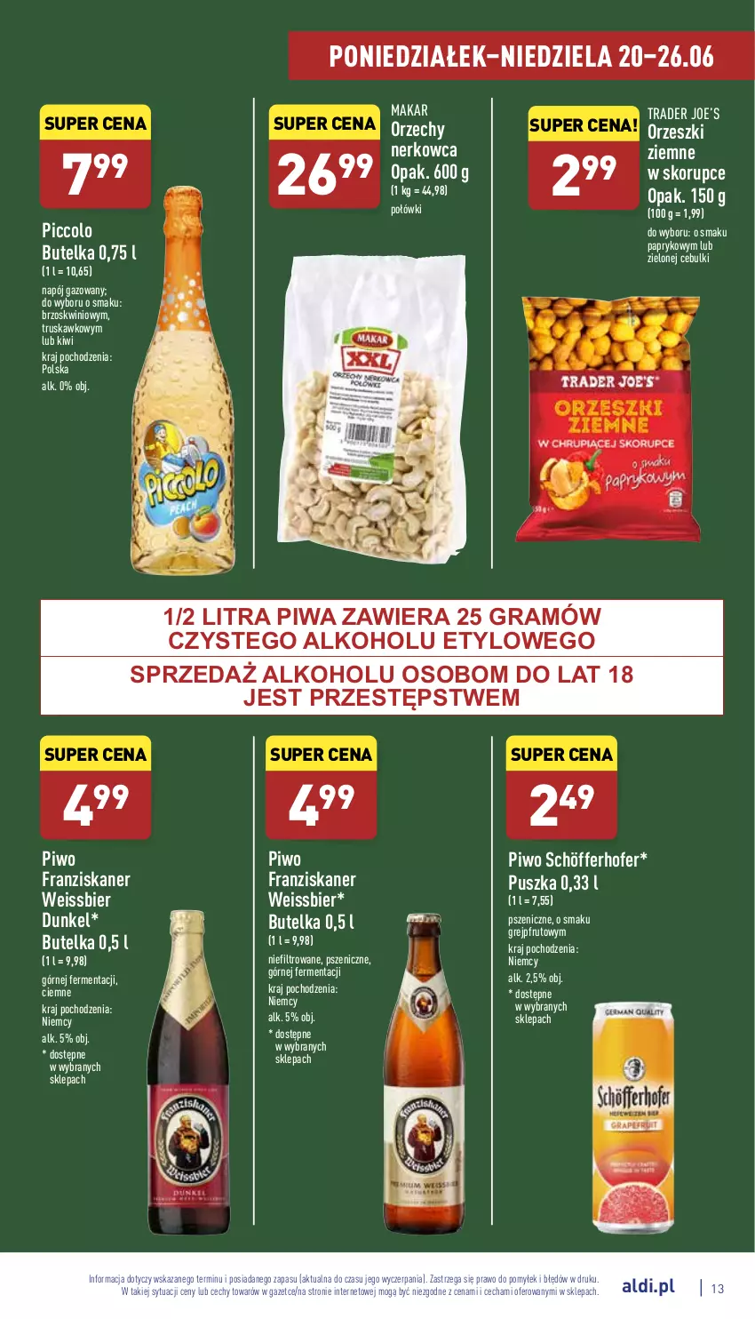 Gazetka promocyjna Aldi - Pełny katalog - ważna 20.06 do 26.06.2022 - strona 13 - produkty: Gra, Grejpfrut, Kiwi, Napój, Napój gazowany, Orzeszki, Piwa, Piwo, Skaner