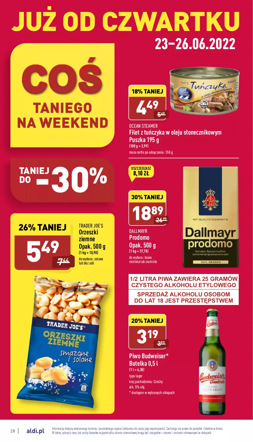 Gazetka promocyjna Aldi - Pełny katalog - ważna 20.06 do 26.06.2022 - strona 28 - produkty: Dallmayr, Gra, Kawa, Kawa mielona, Olej, Orzeszki, Orzeszki ziemne, Piwa, Piwo, Ser, Tuńczyk