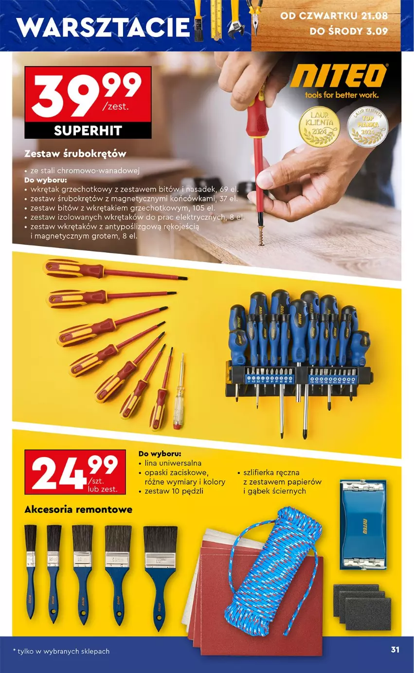 Gazetka promocyjna Biedronka - Okazje Tygodnia - ważna 18.08 do 30.08.2025 - strona 35 - produkty: Fa, Papier, Szlifierka, Wkręt, Zestaw wkrętaków