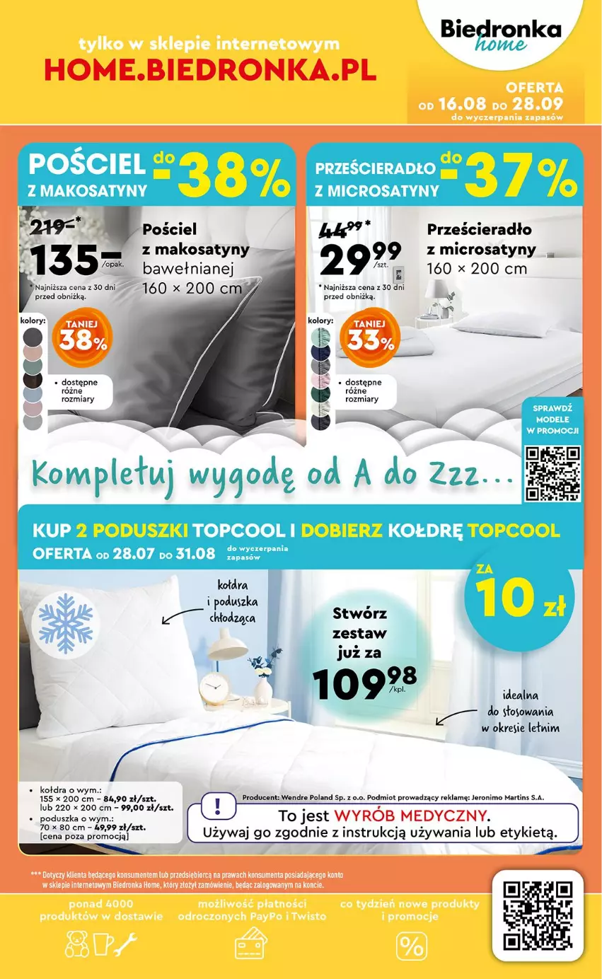 Gazetka promocyjna Biedronka - Okazje Tygodnia - ważna 18.08 do 30.08.2025 - strona 47 - produkty: Kołdra, Poduszka, Pościel, Prześcieradło, Top