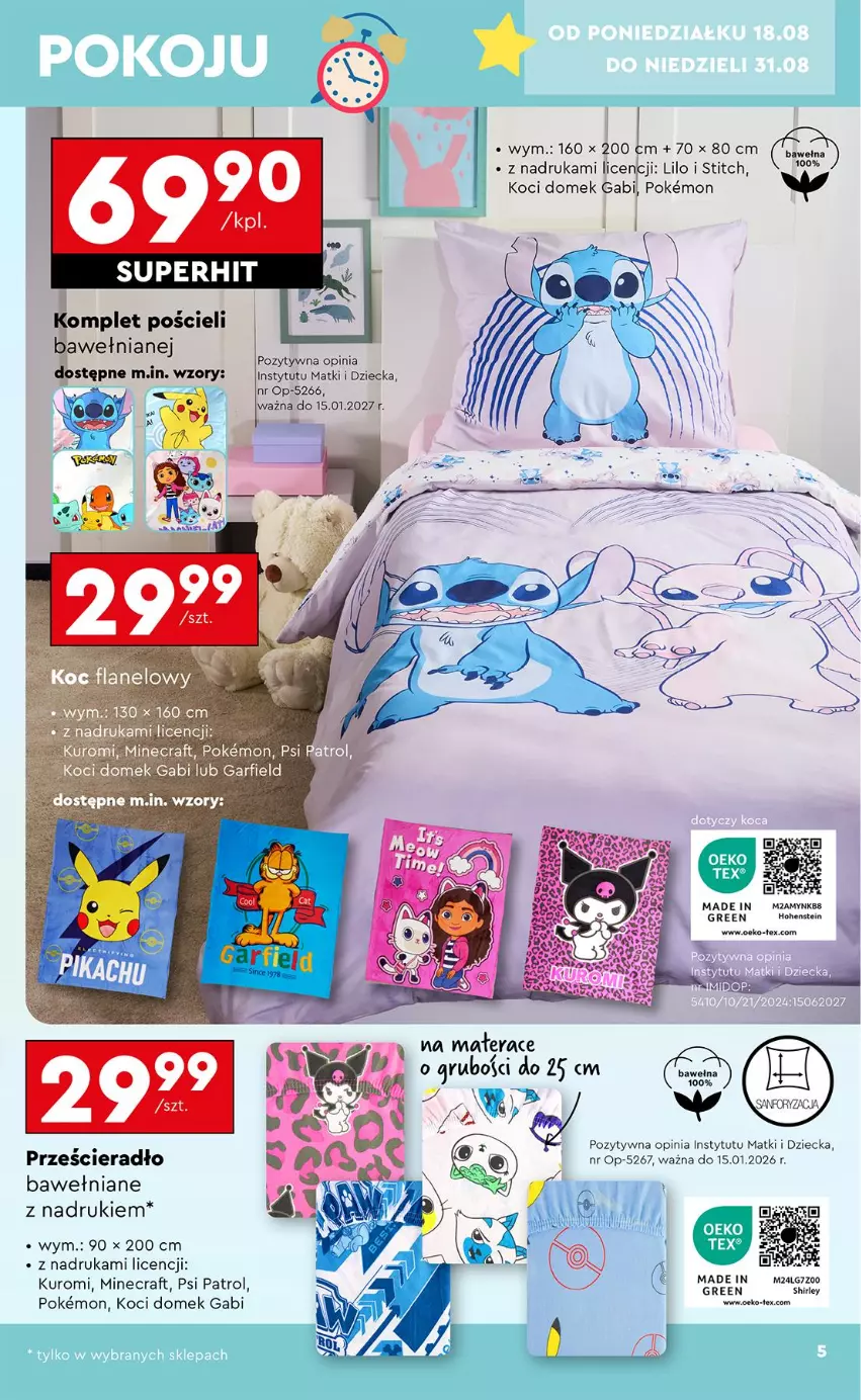 Gazetka promocyjna Biedronka - Okazje Tygodnia - ważna 18.08 do 30.08.2025 - strona 9 - produkty: Koc, LG, Materac, Minecraft, Prześcieradło, Psi Patrol, Tera