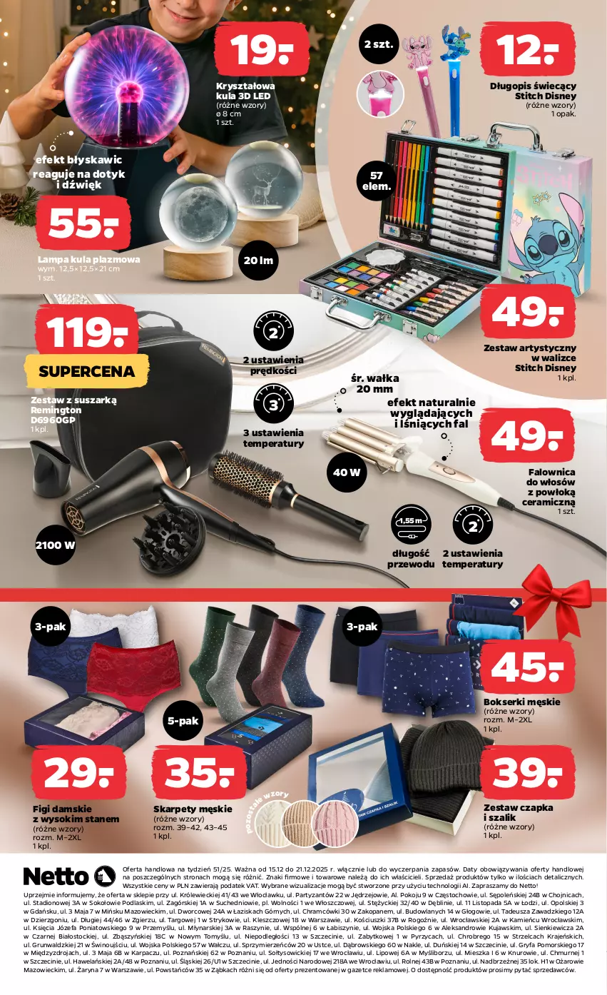 Gazetka promocyjna Netto - Od Poniedziałku Przemysłowa - ważna 15.12 do 21.12.2025 - strona 3 - produkty: Bokserki, Czapka, Disney, Długopis, Fa, Figi, Gry, Karp, Kujawski, Lampa, Podlaski, Remington, Ser, Sok, Stock, Szal, Top, Wino