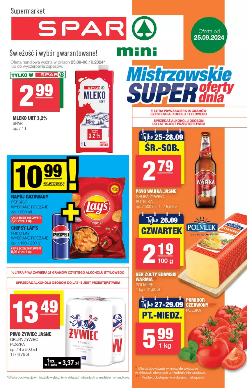 Gazetka promocyjna Spar - Spar-Mini - ważna 23.09 do 03.10.2024 - strona 1 - produkty: Mleko, Piwo