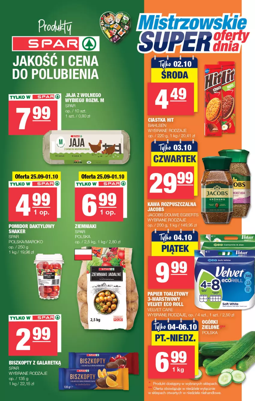 Gazetka promocyjna Spar - Spar-Mini - ważna 23.09 do 03.10.2024 - strona 3 - produkty: Ciastka, Jacobs, Jaja, Jaja z wolnego wybiegu, Kawa, Kawa rozpuszczalna, Velvet