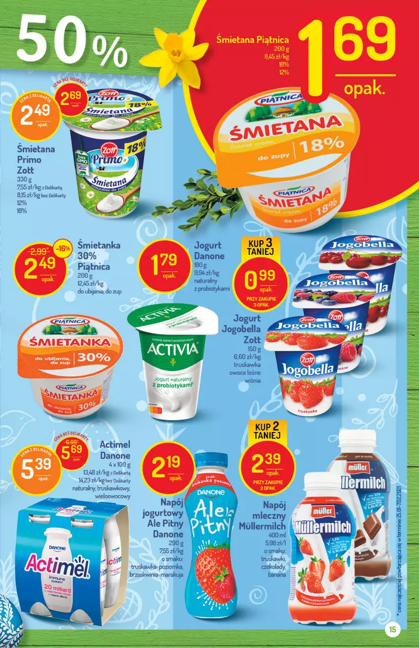 Gazetka promocyjna Delikatesy Centrum - Gazetka Delikatesy Centrum - ważna 30.03 do 05.04.2021 - strona 15 - produkty: Actimel, Bell, Bella, Danone, Jogobella, Jogurt, Napój, Owoce, Piątnica, Probiotyk, Truskawki, Zott