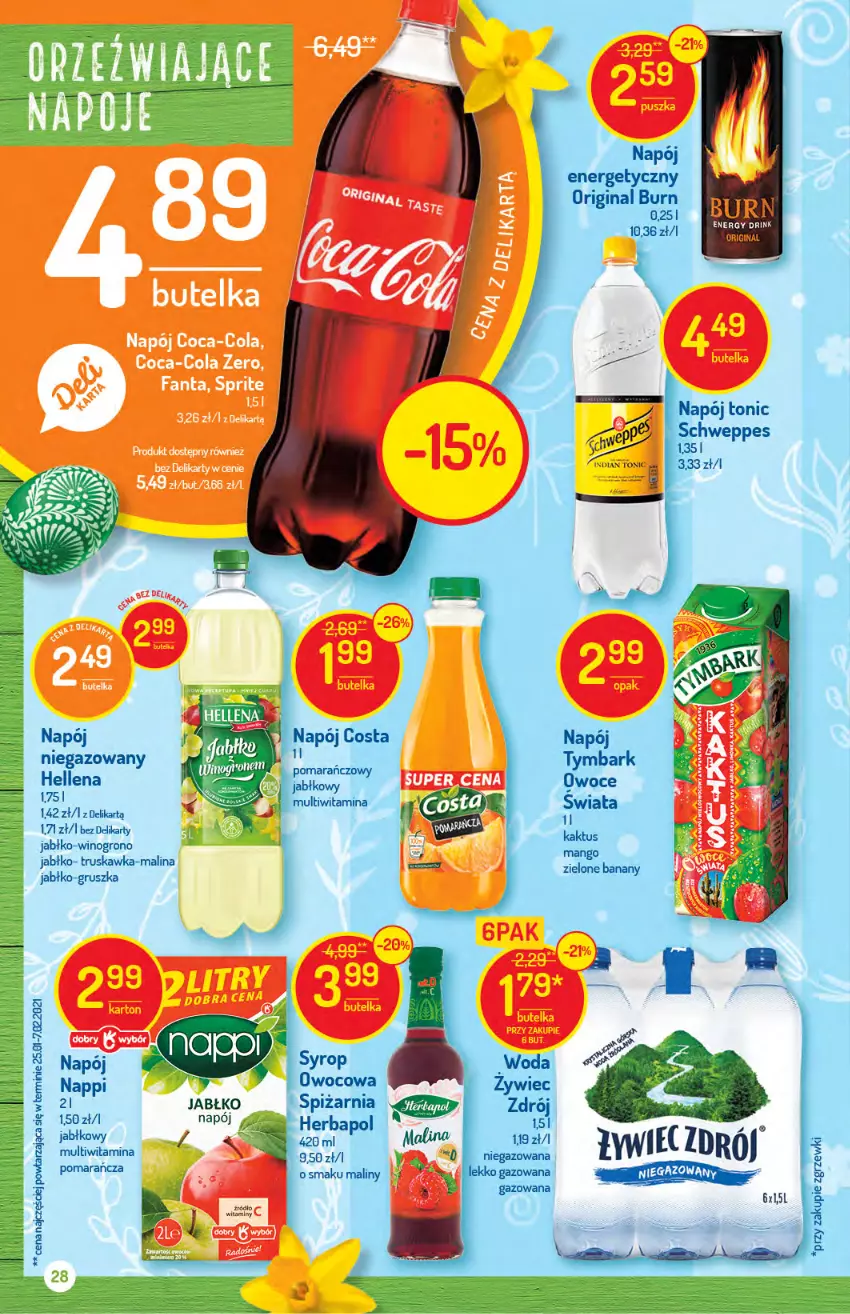 Gazetka promocyjna Delikatesy Centrum - Gazetka Delikatesy Centrum - ważna 30.03 do 05.04.2021 - strona 28 - produkty: Coca-Cola, Fa, Fanta, Gin, Hellena, Herbapol, Kiwi, Maliny, Napój, Owoce, Schweppes, Sprite, Tymbark, Wino, Winogrona