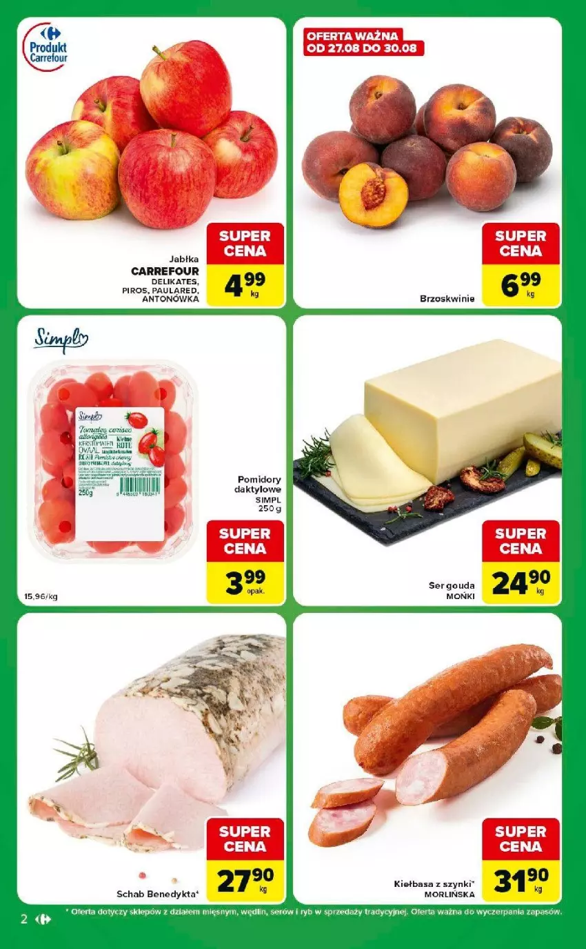 Gazetka promocyjna Carrefour - Gazetka Express w SUMIE ekspresowe zakupy - ważna 25.08 do 31.08.2026 - strona 2 - produkty: Brzoskwinie, Fa, Jabłka, Kiełbasa, LG, Schab Benedykta, Ser