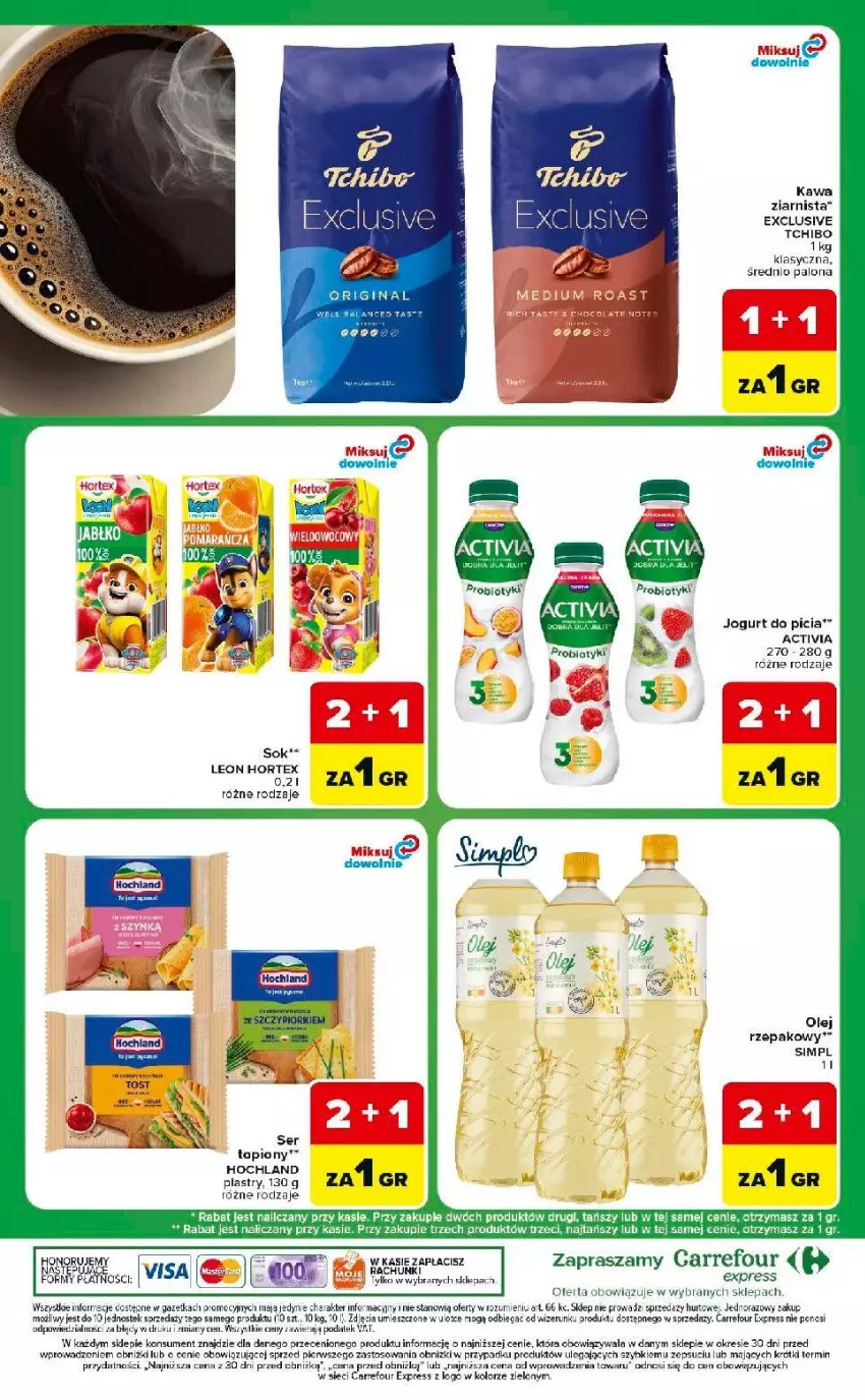 Gazetka promocyjna Carrefour - Gazetka Express w SUMIE ekspresowe zakupy - ważna 25.08 do 31.08.2026 - strona 8 - produkty: Activia, Hochland, Hortex, Jogurt, Kawa, Leon, Olej, Ser, Sok, Stek, Tchibo