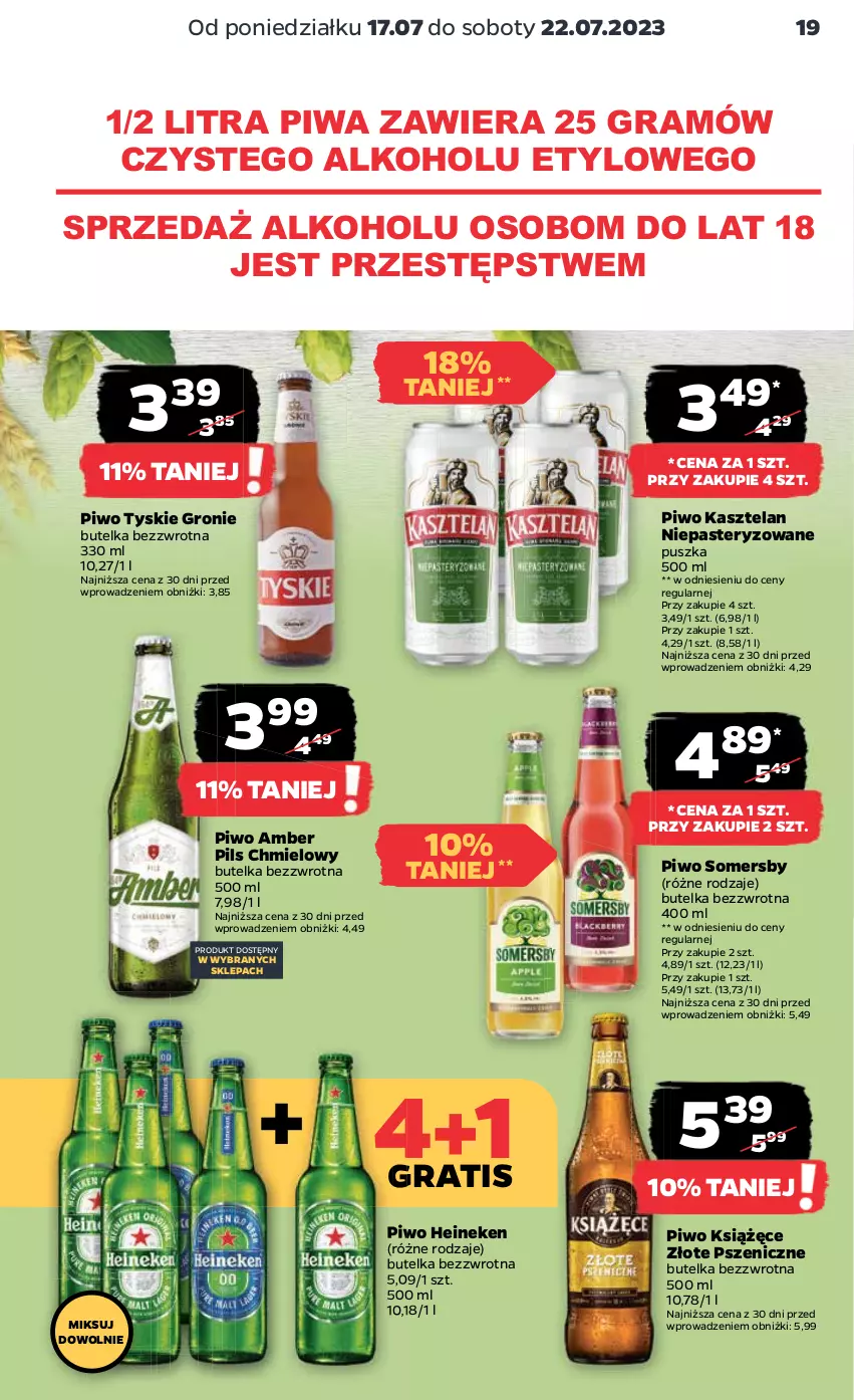 Gazetka promocyjna Netto - Artykuły spożywcze - ważna 17.07 do 22.07.2023 - strona 19 - produkty: Gra, Heineken, Kasztelan, Książęce, Piwa, Piwo, Somersby, Tyskie