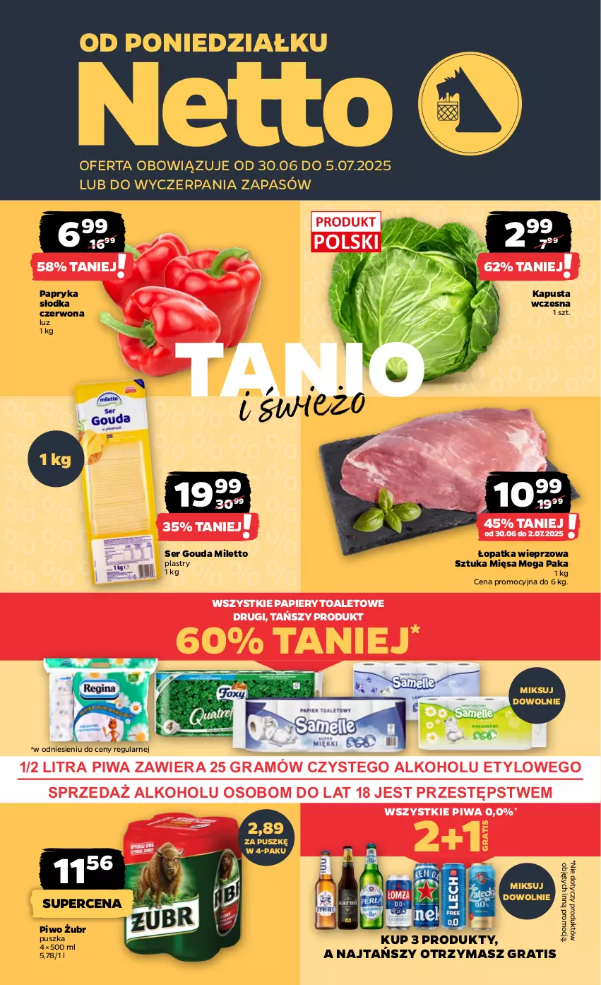 Gazetka promocyjna Netto - Od Poniedziałku - ważna 30.06 do 05.07.2025 - strona 1 - produkty: Gouda, Gra, Papier, Papryka, Papryka słodka, Piwa, Piwo, Ser