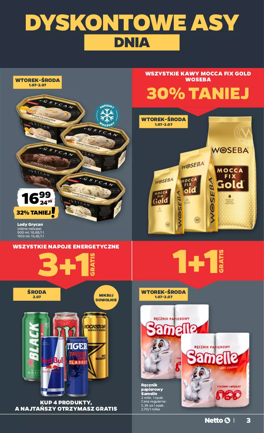 Gazetka promocyjna Netto - Od Poniedziałku - ważna 30.06 do 05.07.2025 - strona 3 - produkty: Gra, Gry, Lody, Mocca Fix Gold, Napoje, Papier, Ręcznik, Rolki, Woseba