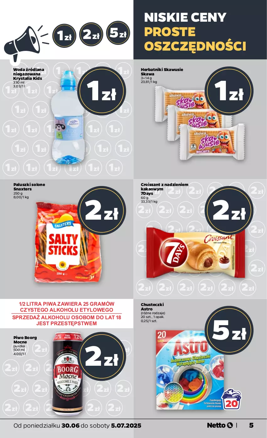 Gazetka promocyjna Netto - Od Poniedziałku - ważna 30.06 do 05.07.2025 - strona 5 - produkty: Chusteczki, Croissant, Gra, Herbatniki, Kakao, Kawa, LANA, Piwa, Piwo, Woda