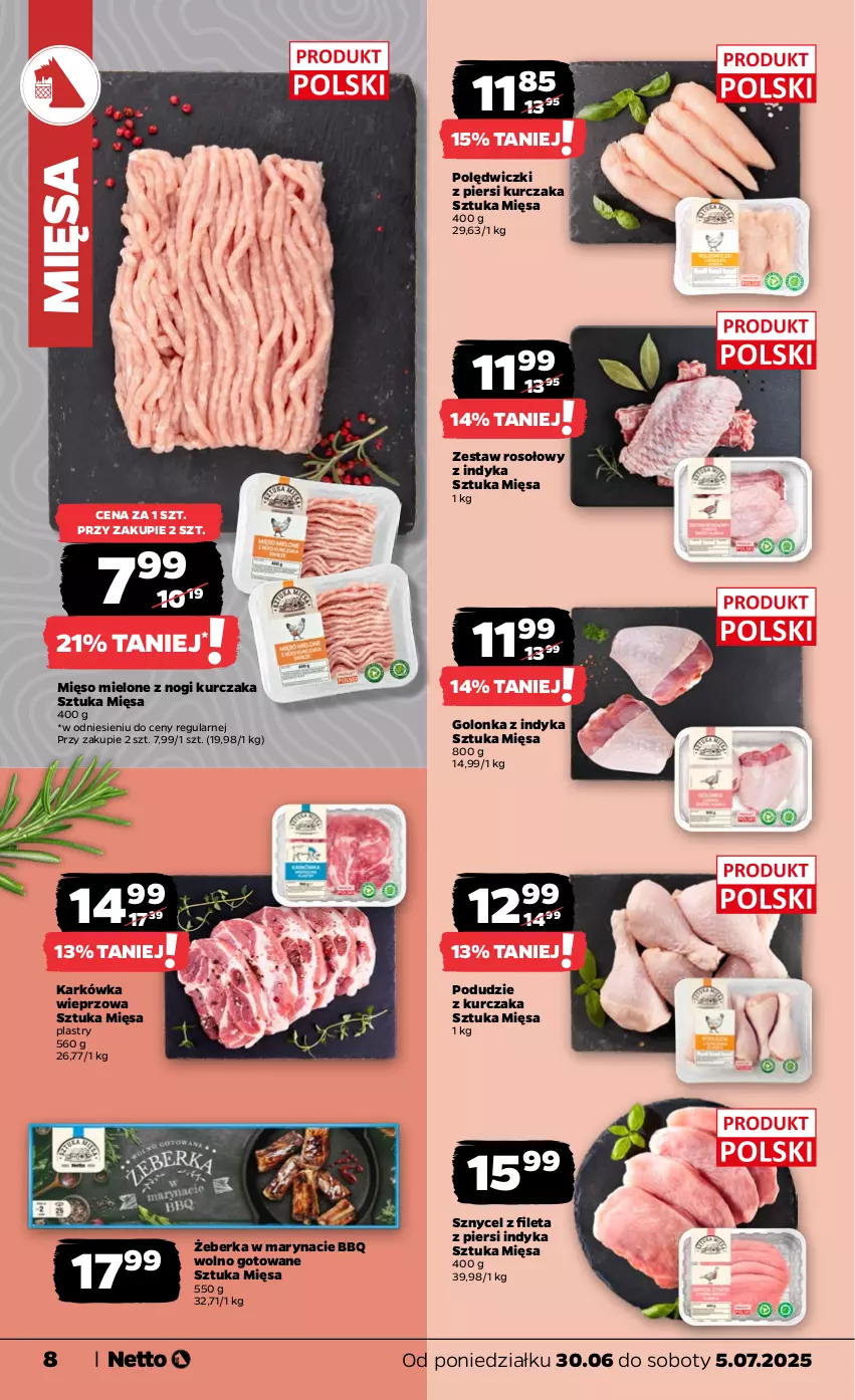 Gazetka promocyjna Netto - Od Poniedziałku - ważna 30.06 do 05.07.2025 - strona 8 - produkty: Golonka z indyka, Karkówka wieprzowa, Kurczak, Mięso, Mięso mielone, Podudzie z kurczaka