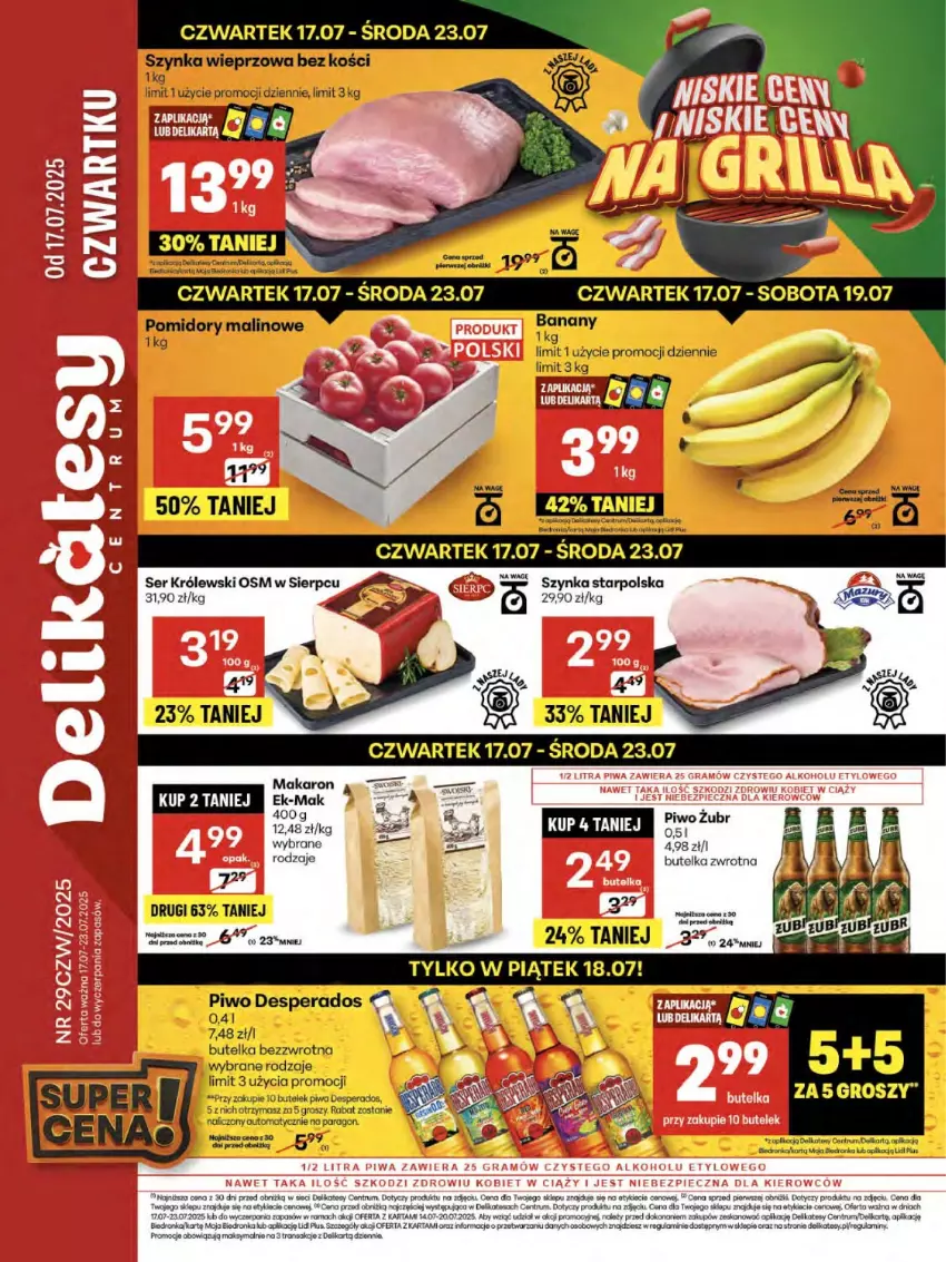 Gazetka promocyjna Delikatesy Centrum - Franczyza DC29 Czwartek - ważna 17.07 do 23.07.2025 - strona 1 - produkty: Desperados, Królewski, Makaron, Piwa, Piwo, Pomidory, Rama, Rum, Ser, Szynka, Szynka wieprzowa, Tran