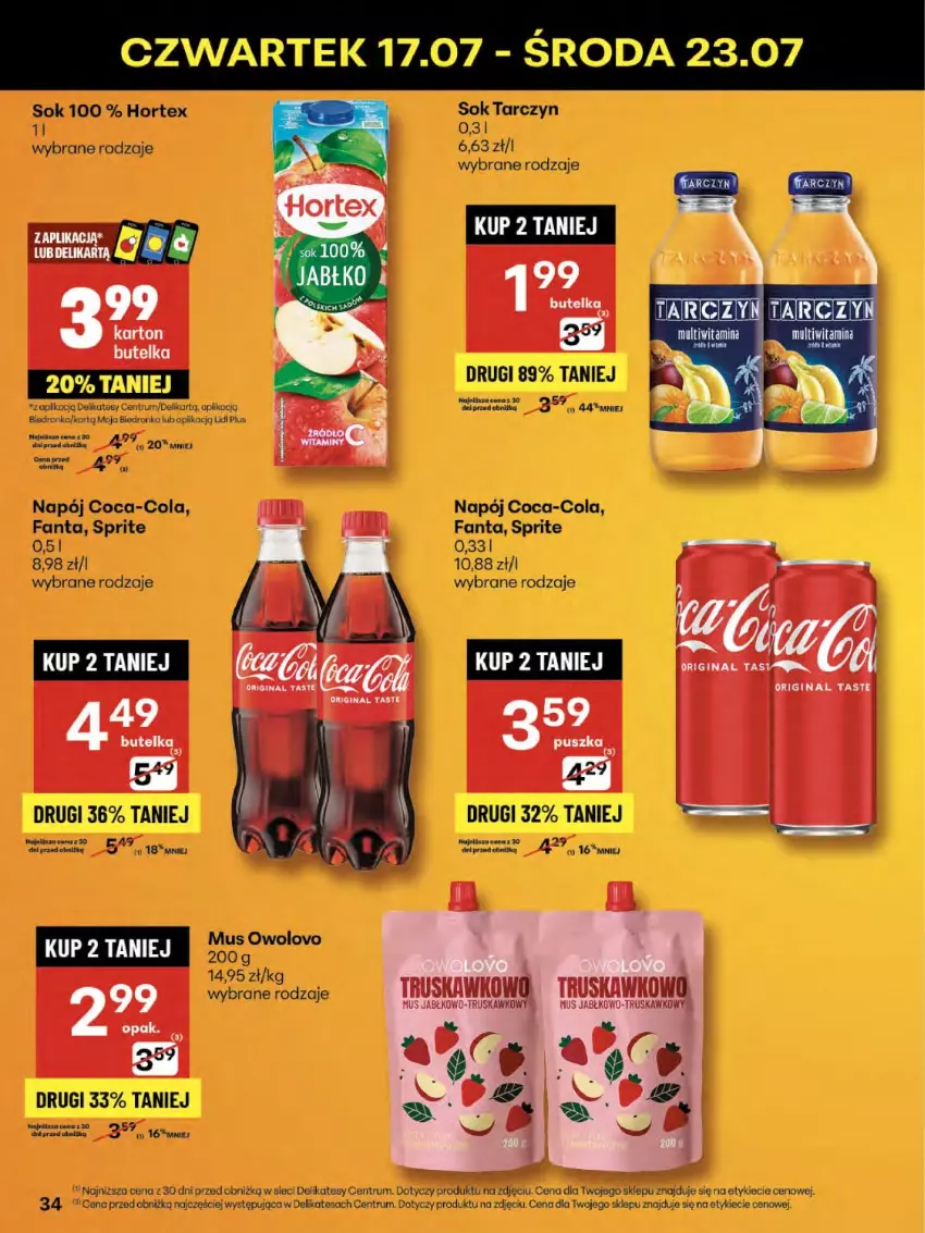 Gazetka promocyjna Delikatesy Centrum - Franczyza DC29 Czwartek - ważna 17.07 do 23.07.2025 - strona 34 - produkty: Coca-Cola, Fa, Fanta, Gin, Hortex, Mus, Napój, Rum, Sok, Sprite