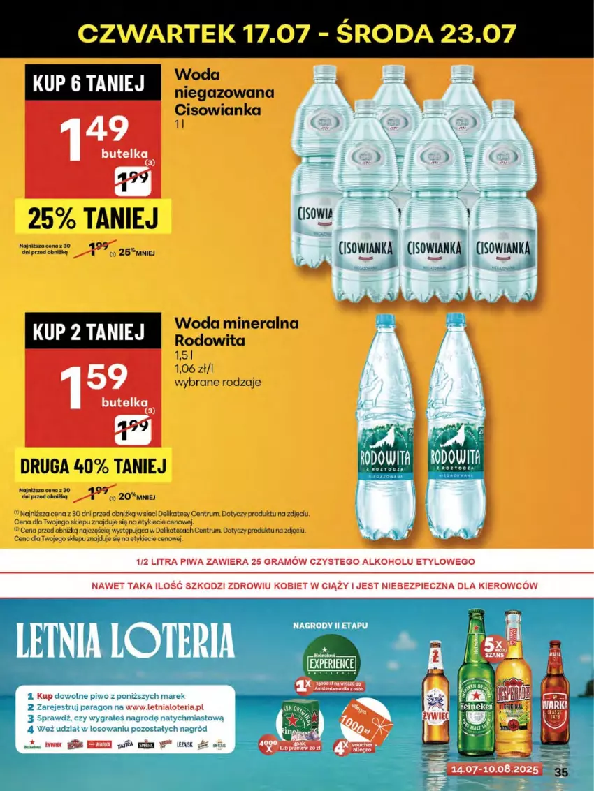 Gazetka promocyjna Delikatesy Centrum - Franczyza DC29 Czwartek - ważna 17.07 do 23.07.2025 - strona 35 - produkty: Cisowianka, Gra, Piec, Piwa, Piwo, Rum, Woda, Woda mineralna