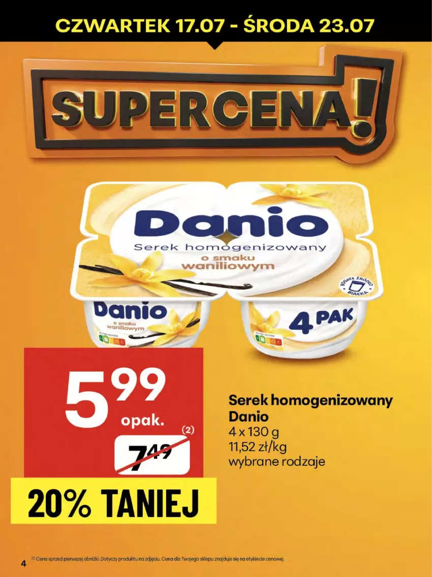 Gazetka promocyjna Delikatesy Centrum - Franczyza DC29 Czwartek - ważna 17.07 do 23.07.2025 - strona 4 - produkty: Danio, Ser, Serek, Serek homogenizowany