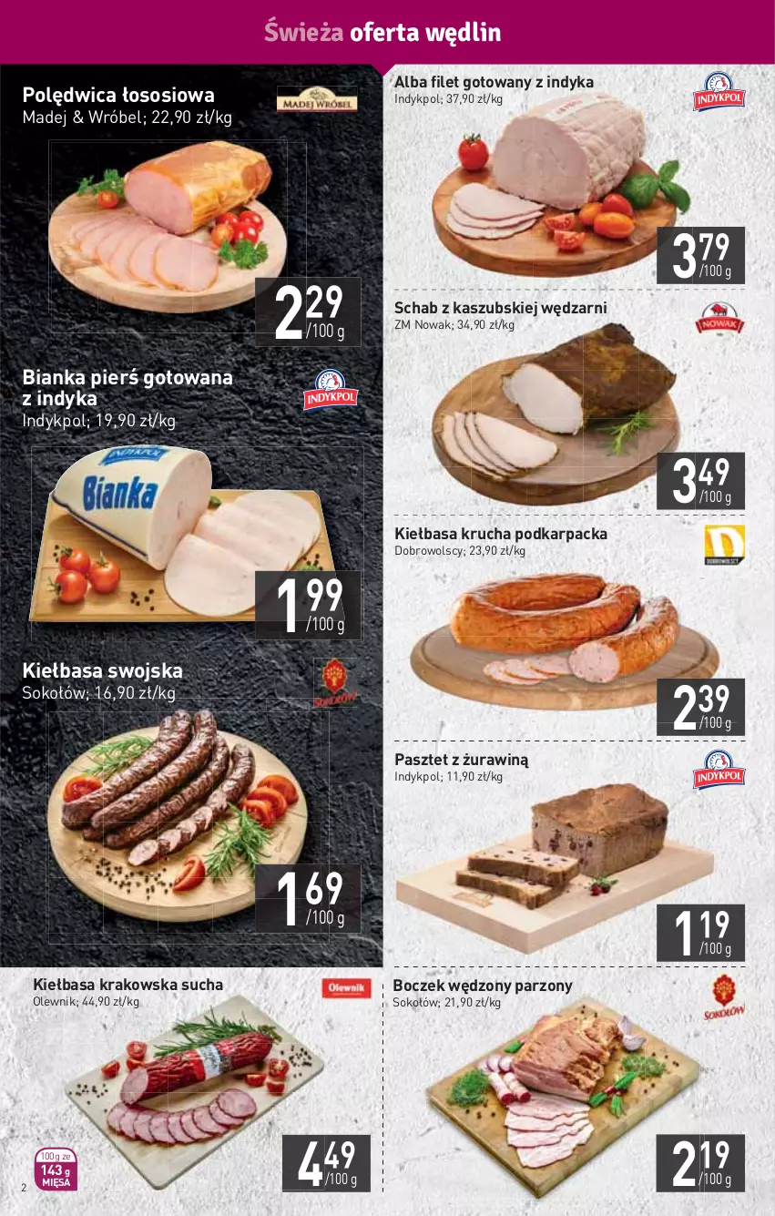 Gazetka promocyjna Stokrotka - Market - ważna 18.02 do 24.02.2021 - strona 2 - produkty: Bianka, Boczek, HP, Karp, Kiełbasa, Kiełbasa krakowska, Kiełbasa krucha, NOWAK, Olewnik, Pasztet, Polędwica, Schab z kaszubskiej wędzarni, Sok, Sokołów, Sos