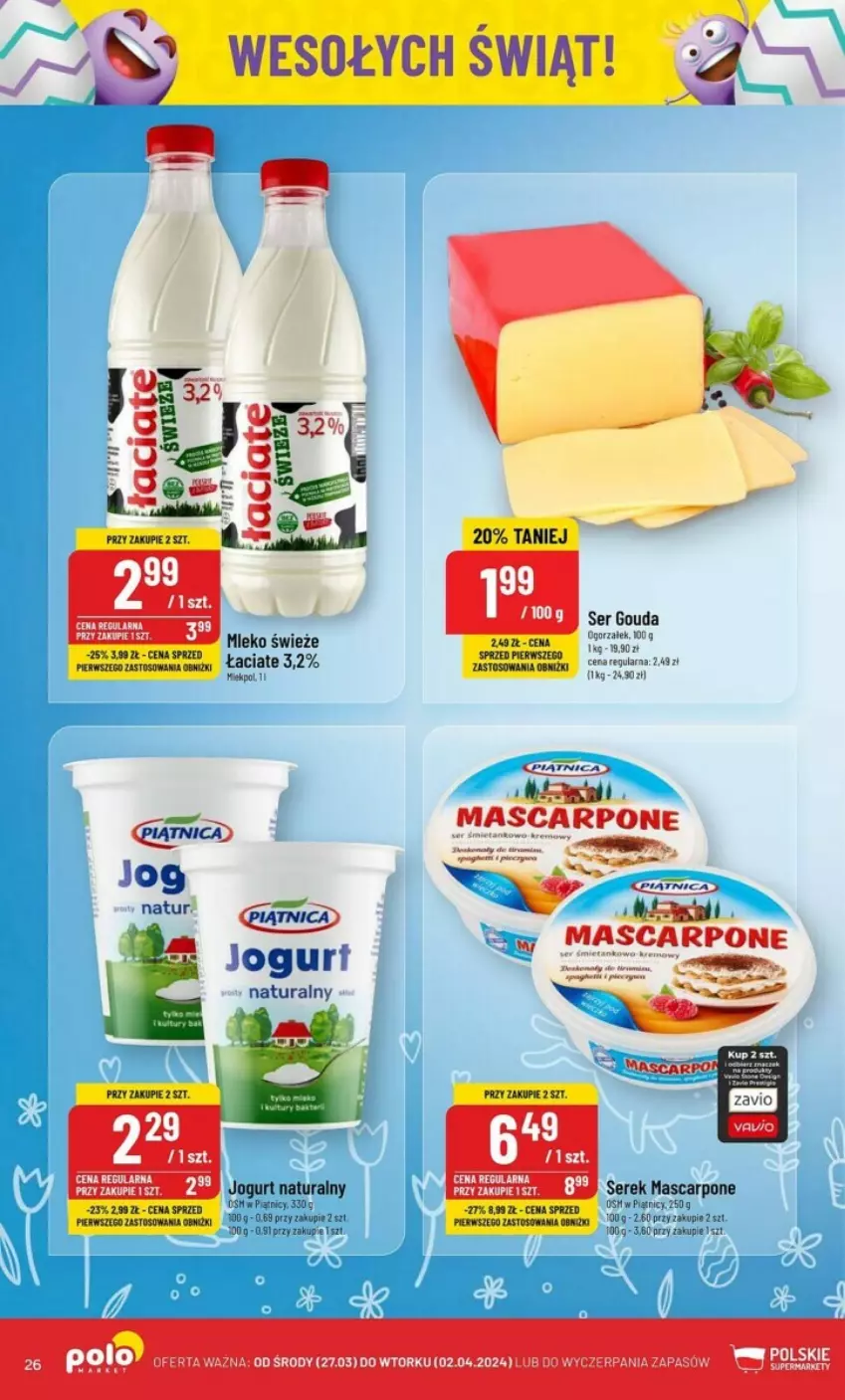 Gazetka promocyjna PoloMarket - ważna 27.03 do 02.04.2024 - strona 19 - produkty: Gouda, Jogurt, Jogurt naturalny, Mleko, Ser