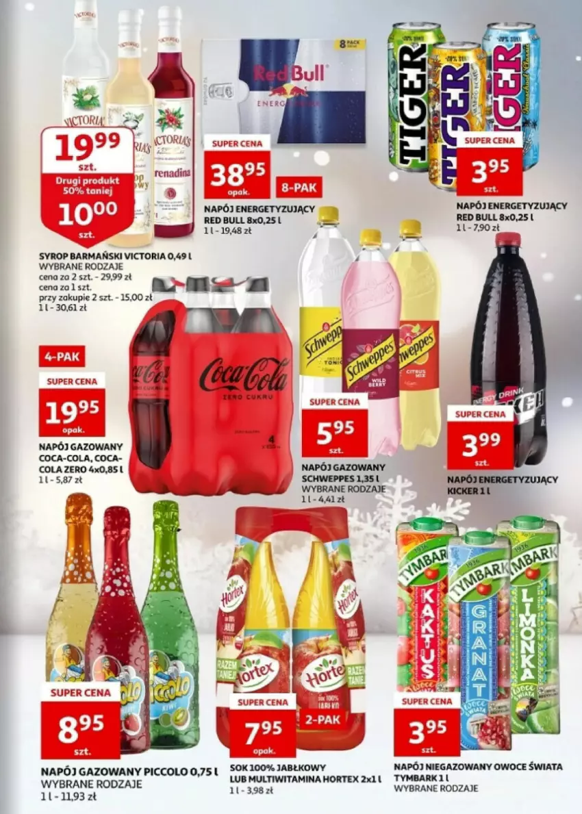 Gazetka promocyjna Auchan - ważna 27.12 do 30.12.2023 - strona 11 - produkty: Coca-Cola, Hortex, Napój, Napój gazowany, Red Bull, Schweppes, Sok, Syrop, Tymbark
