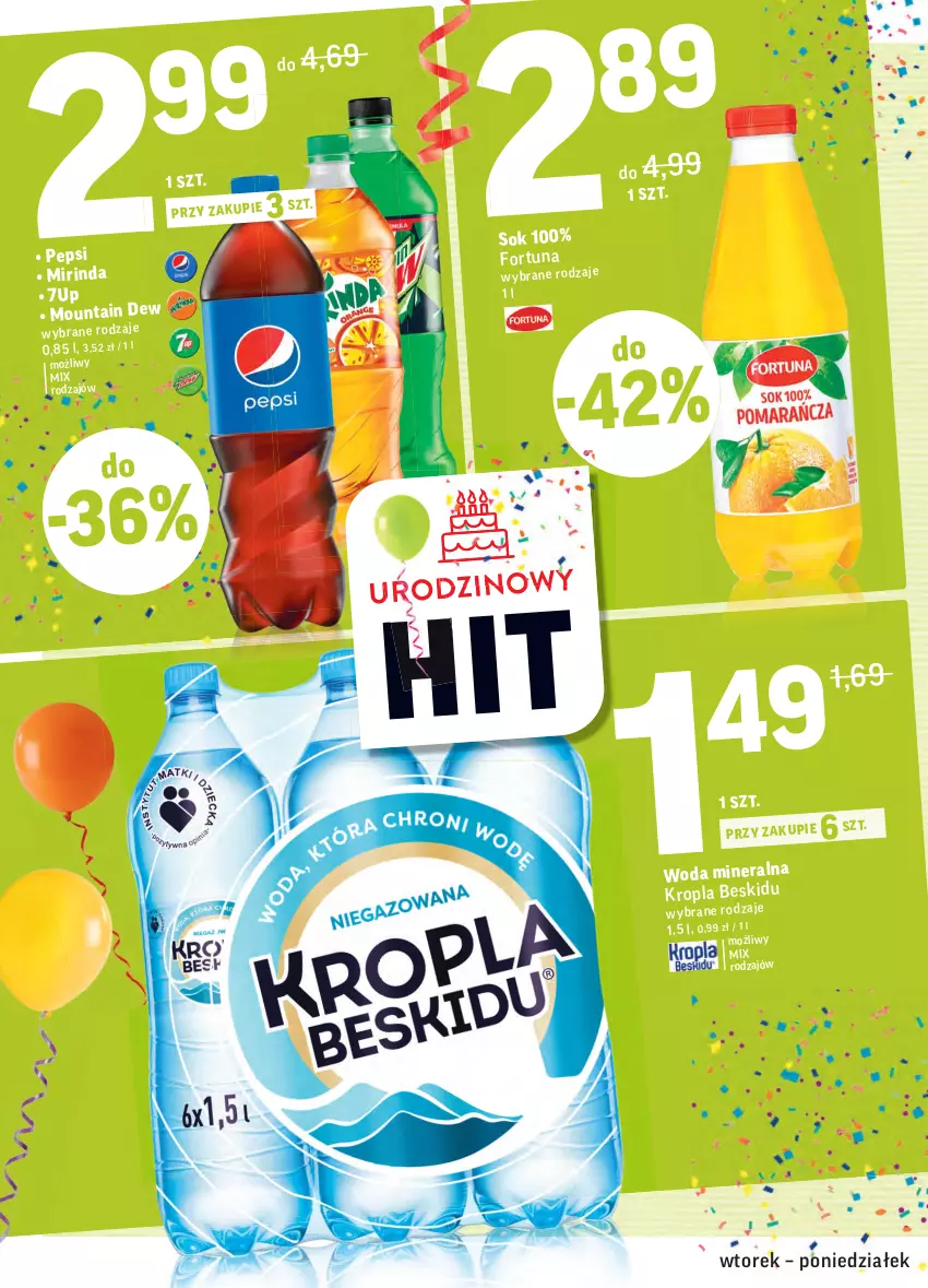 Gazetka promocyjna Intermarche - Gazetka promocyjna - ważna 05.10 do 11.10.2021 - strona 28 - produkty: 7up, Fortuna, Mirinda, Pepsi, Sok, Woda, Woda mineralna