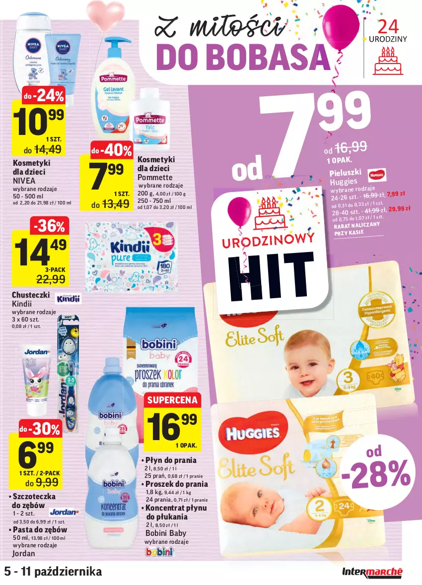 Gazetka promocyjna Intermarche - Gazetka promocyjna - ważna 05.10 do 11.10.2021 - strona 33 - produkty: Chusteczki, Dzieci, Huggies, Kindii, Kosmetyki dla dzieci, Nivea, Pasta do zębów, Płyn do prania, Proszek do prania, Szczoteczka, Szczoteczka do zębów