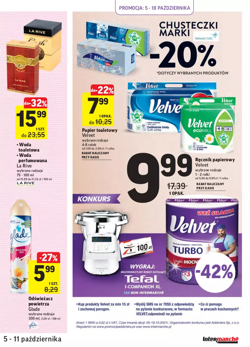 Gazetka promocyjna Intermarche - Gazetka promocyjna - ważna 05.10 do 11.10.2021 - strona 37 - produkty: La Rive, Odświeżacz powietrza, Papier, Papier toaletowy, Perfum, Ręcznik, Rolki, Velvet, Woda, Woda perfumowana, Woda toaletowa