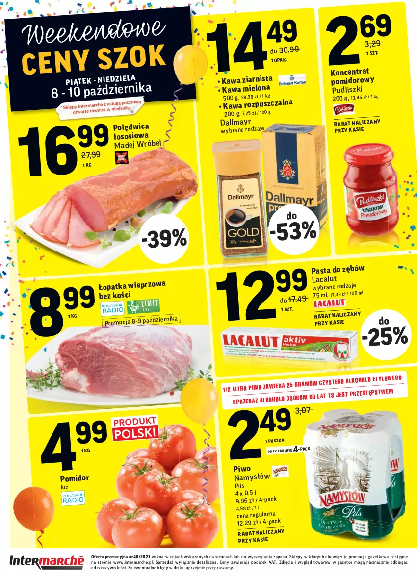 Gazetka promocyjna Intermarche - Gazetka promocyjna - ważna 05.10 do 11.10.2021 - strona 40 - produkty: Dallmayr, Kawa, Kawa mielona, Kawa ziarnista, Lacalut, Madej Wróbel, Namysłów, Piwo, Pudliszki, Sos