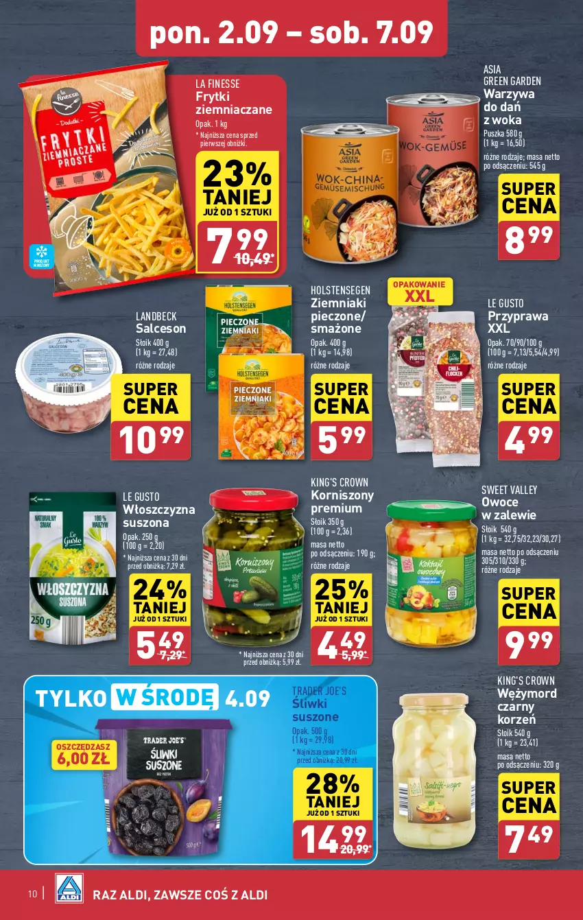 Gazetka promocyjna Aldi - Pełna oferta - ważna 02.09 do 07.09.2024 - strona 10 - produkty: Frytki, Korniszony, Owoce, Piec, Salceson, Warzywa, Ziemniaki