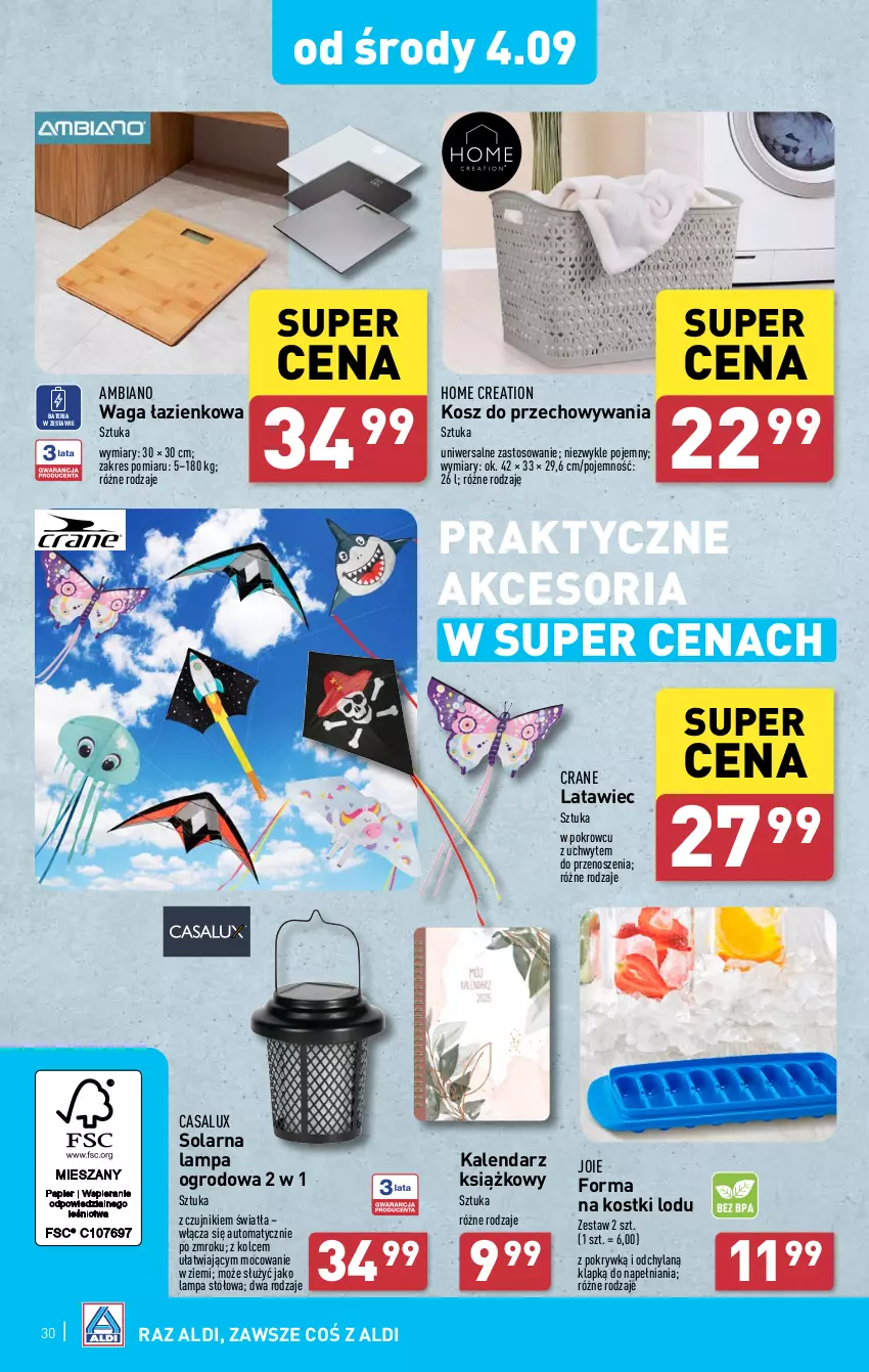 Gazetka promocyjna Aldi - Pełna oferta - ważna 02.09 do 07.09.2024 - strona 30 - produkty: Bateria, Kalendarz, Kosz, Lampa, Lampa stołowa, Waga, Waga łazienkowa