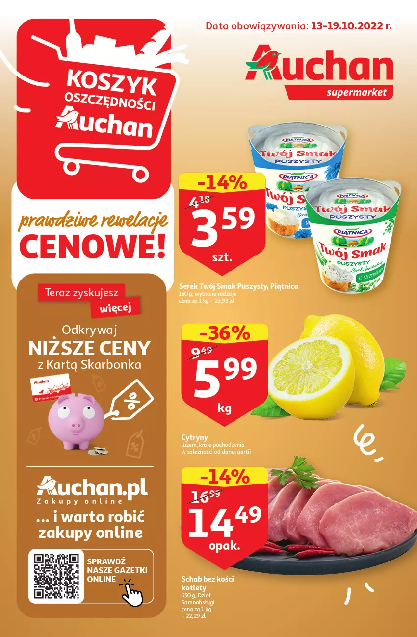 Gazetka promocyjna Auchan - Gazetka Koszyk Oszczędności Auchan Supermarkety - ważna 13.10 do 19.10.2022 - strona 1