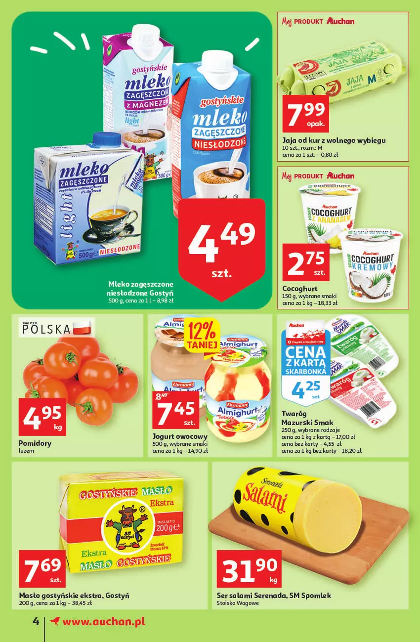 Gazetka promocyjna Auchan - Gazetka Koszyk Oszczędności Auchan Supermarkety - ważna 13.10 do 19.10.2022 - strona 4 - produkty: Jaja, Jogurt, Jogurt owocowy, Masło, Salami, Ser, Ser salami