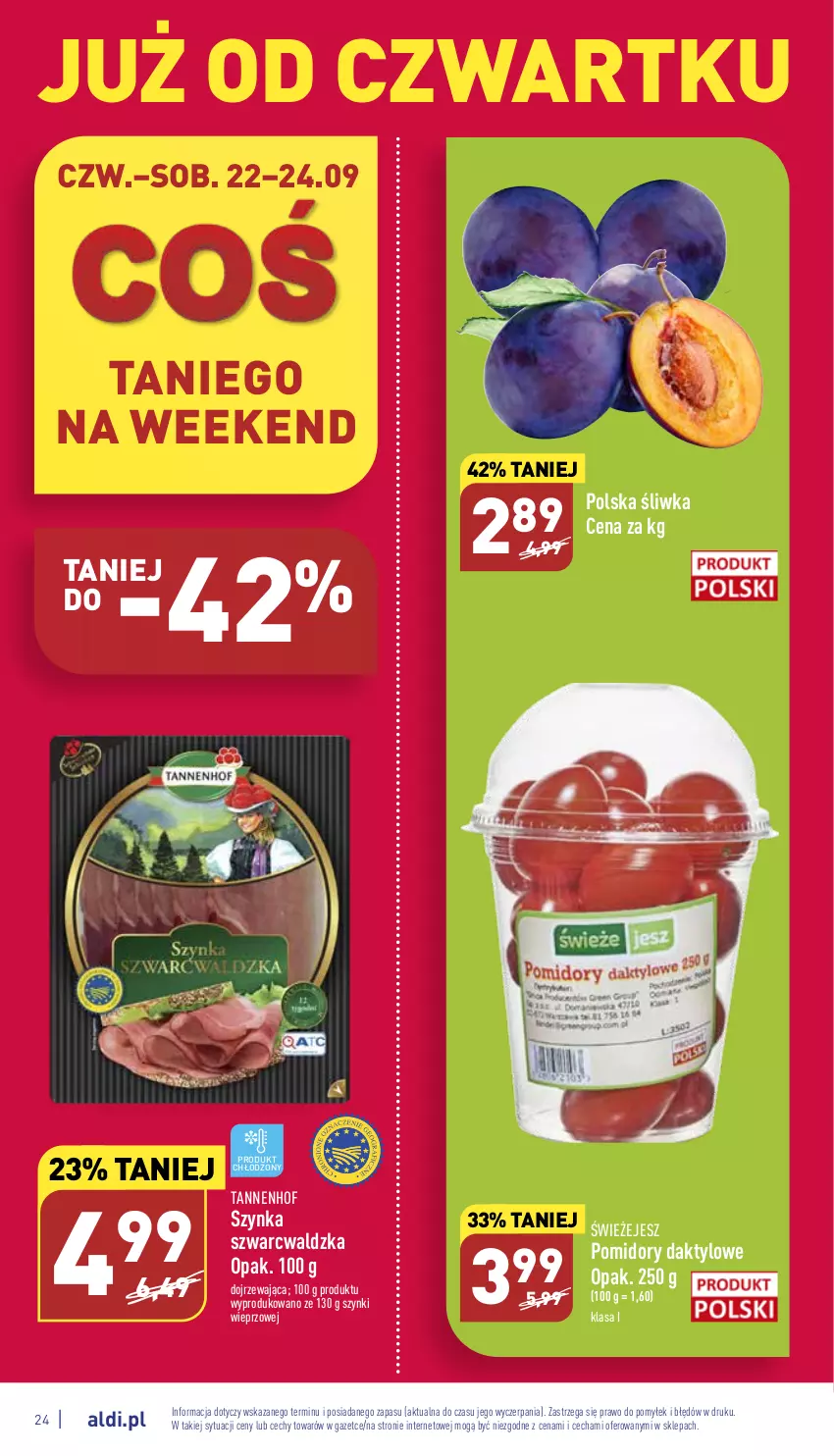 Gazetka promocyjna Aldi - Pełny katalog - ważna 19.09 do 24.09.2022 - strona 24 - produkty: Pomidory, Szynka