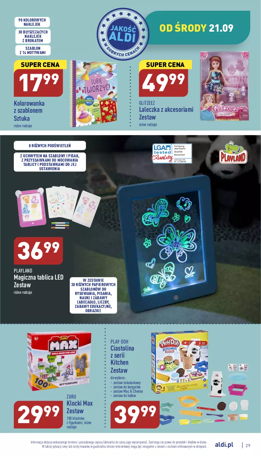 Gazetka promocyjna Aldi - Pełny katalog - ważna 19.09 do 24.09.2022 - strona 29 - produkty: Burger, Danio, Klej, Klocki, Kolorowanka, Obraz, Papier, Play-Doh, Ser