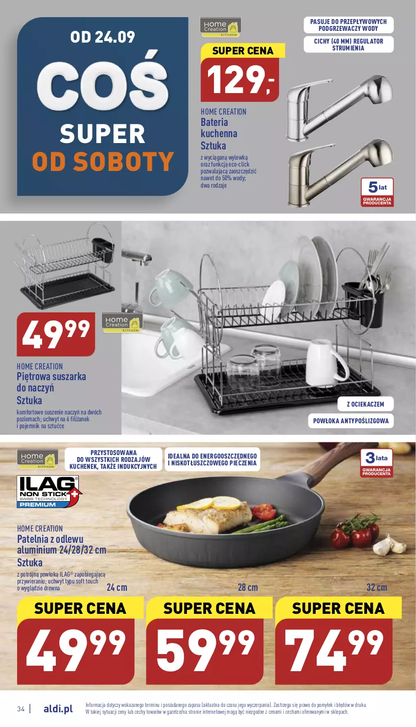 Gazetka promocyjna Aldi - Pełny katalog - ważna 19.09 do 24.09.2022 - strona 34 - produkty: Bateria, Bateria kuchenna, Ociekacz, Patelnia, Piec, Pojemnik, Pojemnik na sztućce, Rum, Suszarka, Suszarka do naczyń