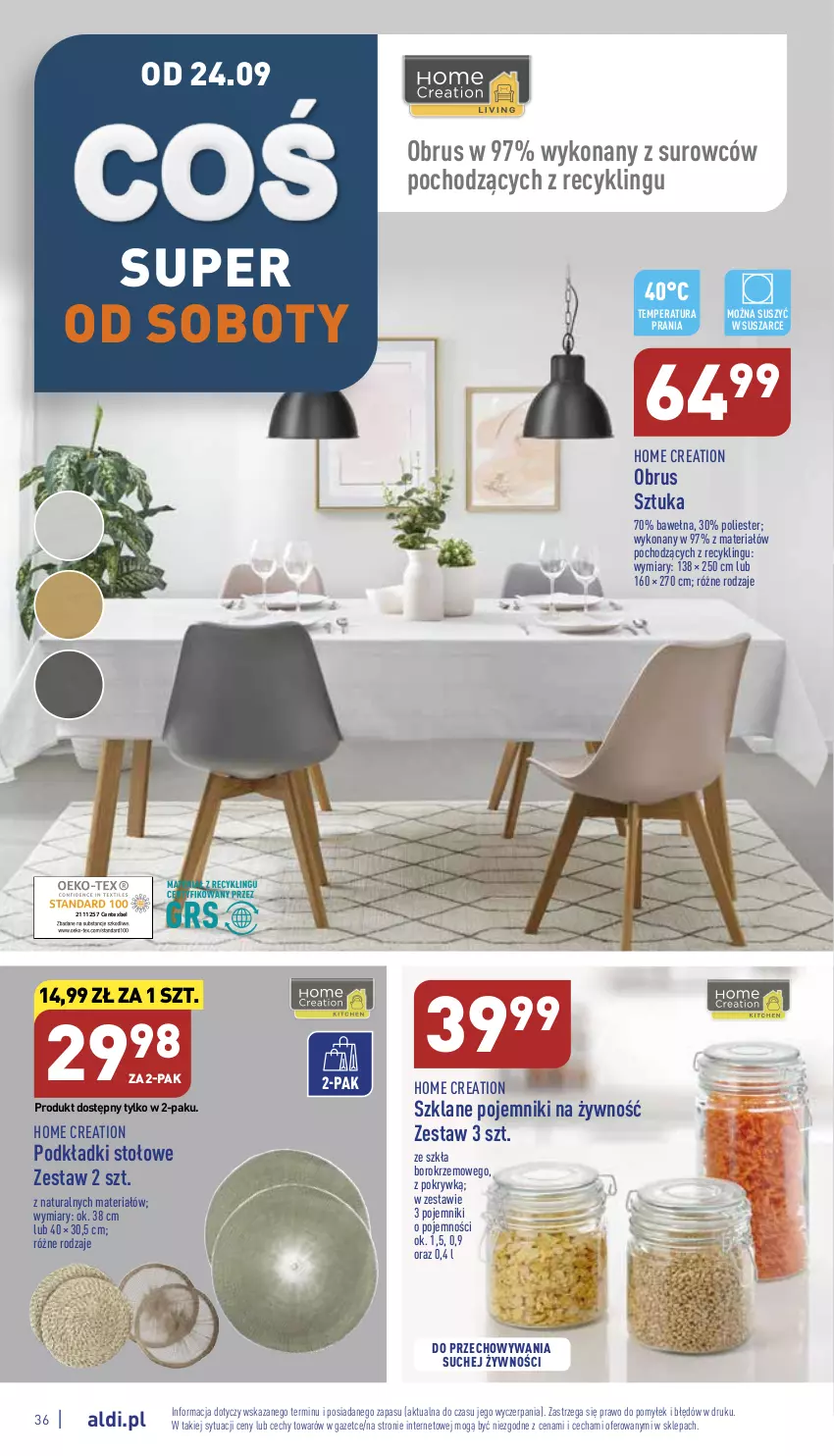 Gazetka promocyjna Aldi - Pełny katalog - ważna 19.09 do 24.09.2022 - strona 36 - produkty: Obrus, Podkład, Pojemnik, Wełna