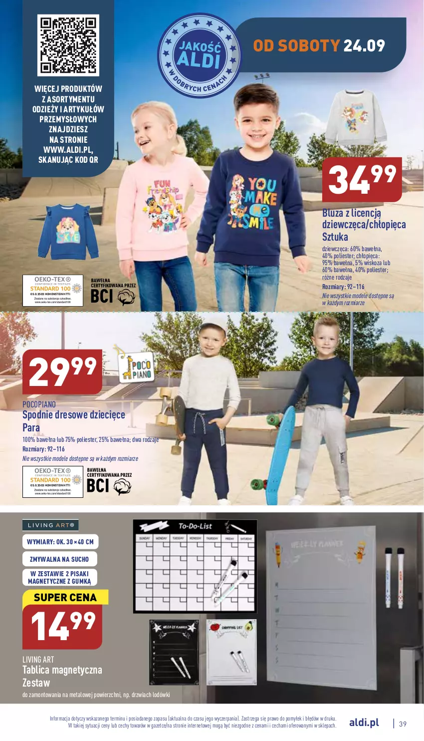 Gazetka promocyjna Aldi - Pełny katalog - ważna 19.09 do 24.09.2022 - strona 39 - produkty: Bluza, Dres, Drzwi, Dzieci, Pocopiano, Spodnie, Spodnie dresowe, Wełna