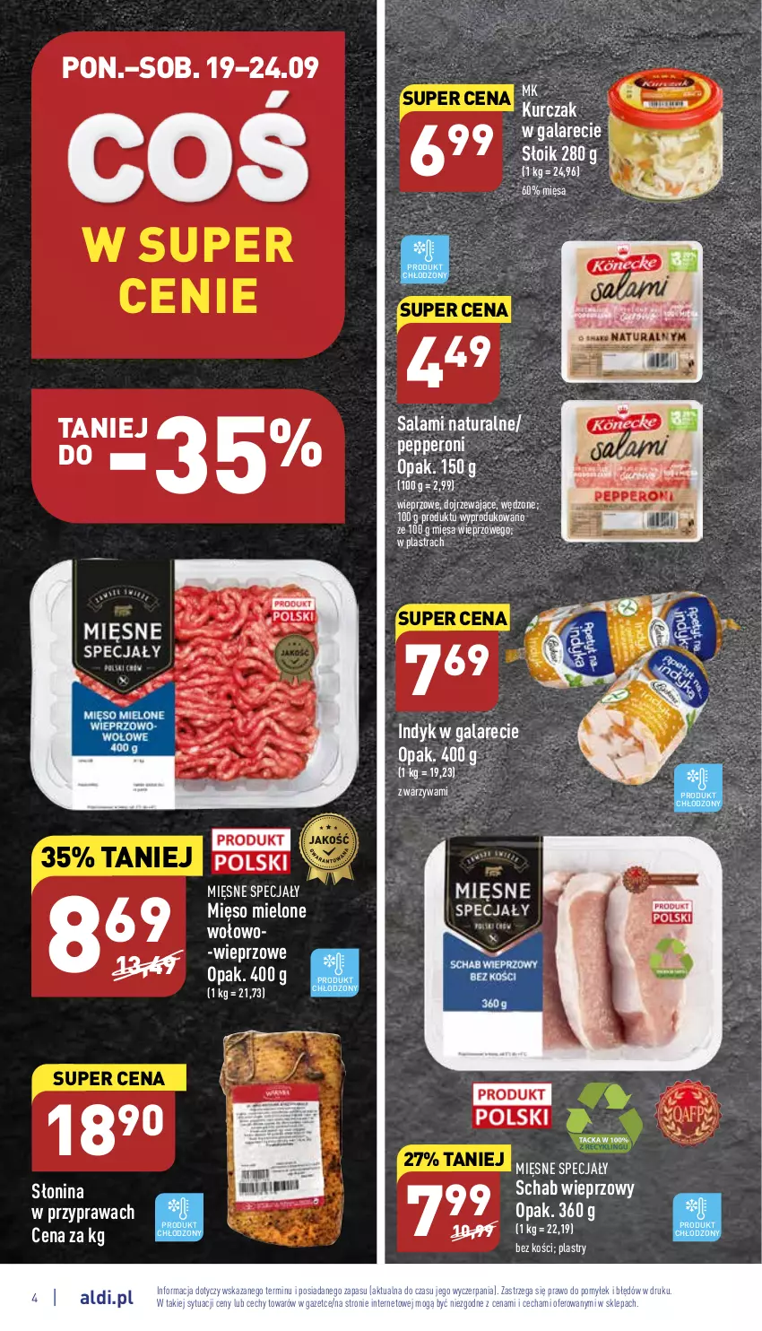 Gazetka promocyjna Aldi - Pełny katalog - ważna 19.09 do 24.09.2022 - strona 4 - produkty: Gala, Kurczak, Mięsne specjały, Mięso, Mięso mielone, Salami, Schab wieprzowy, Warzywa