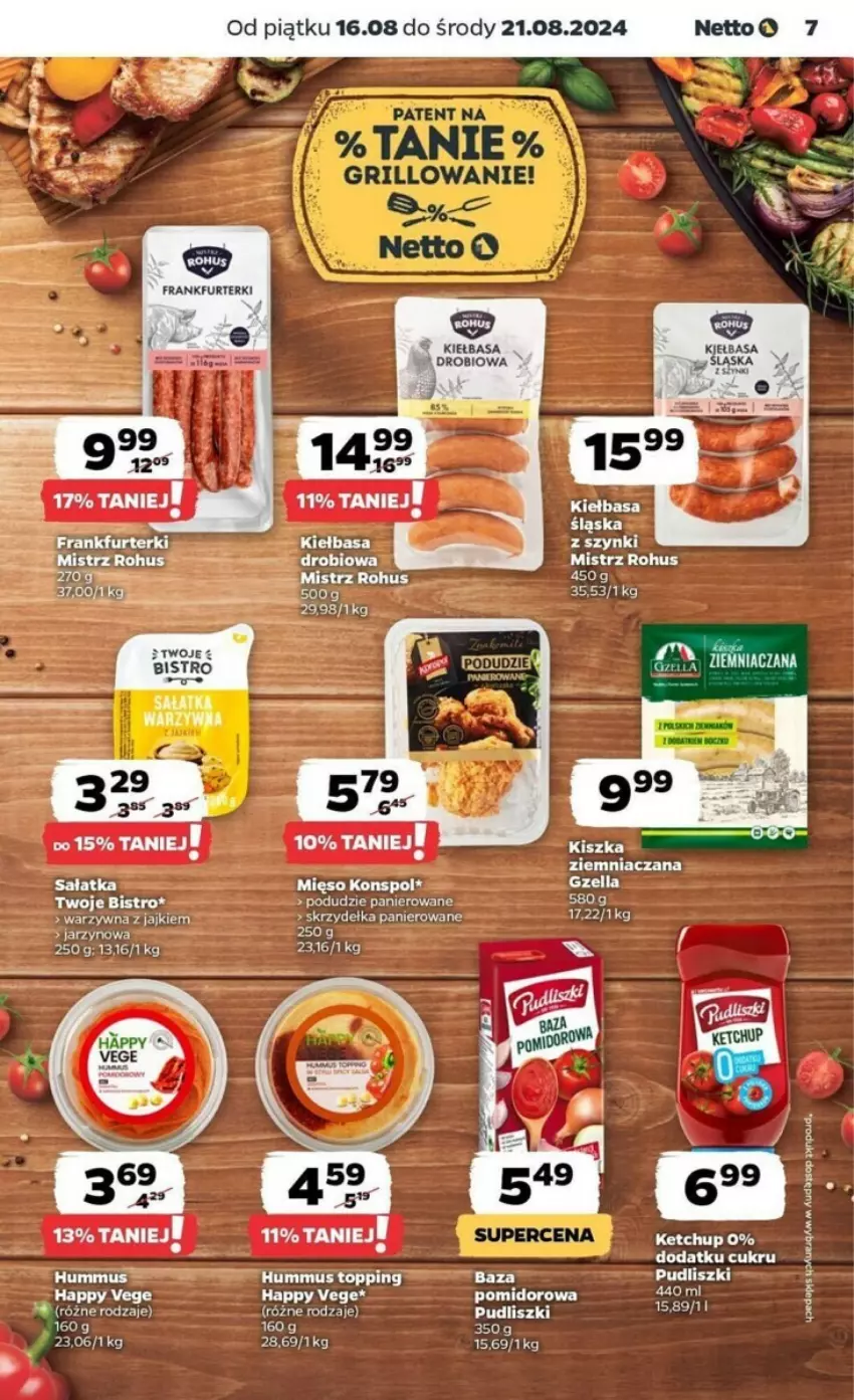 Gazetka promocyjna Netto - ważna 16.08 do 21.08.2024 - strona 17 - produkty: Frankfurterki, Hummus, Kiełbasa, Kiełbasa śląska, Mięso, Mus, Pudliszki, Top