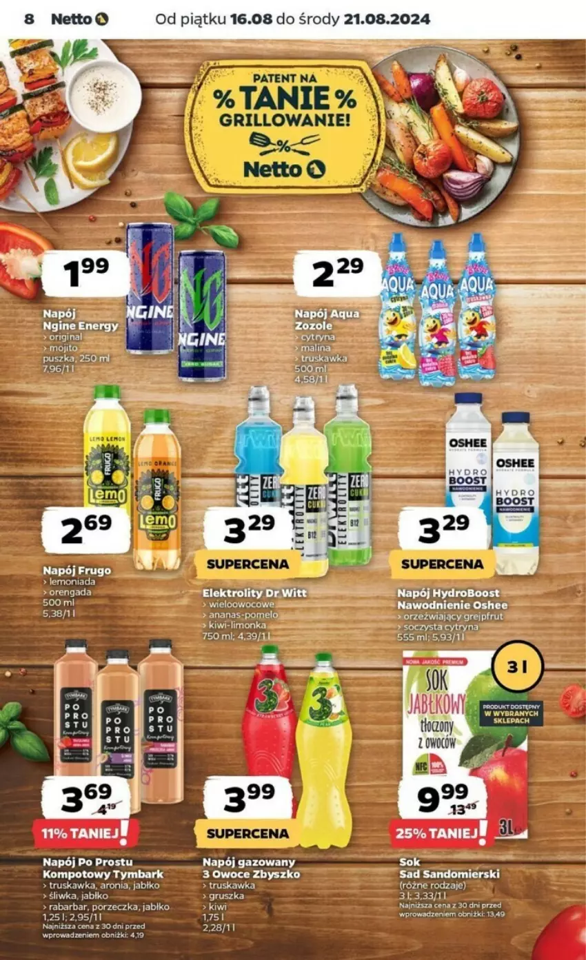 Gazetka promocyjna Netto - ważna 16.08 do 21.08.2024 - strona 18 - produkty: Ananas, Aronia, Gin, Grejpfrut, Kiwi, Limonka, Napój, Napój gazowany, Oshee, Owoce, Por, Sok, Tymbark