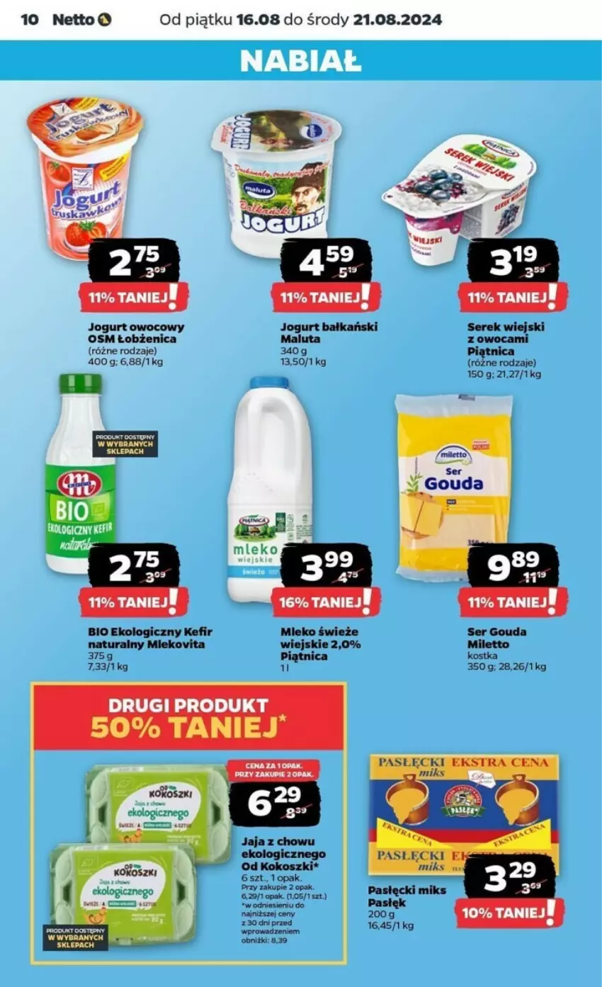 Gazetka promocyjna Netto - ważna 16.08 do 21.08.2024 - strona 2 - produkty: Gouda, Gra, Jogurt, Jogurt owocowy, Kefir, Kokos, Kosz, Piątnica, Ser, Serek, Serek wiejski