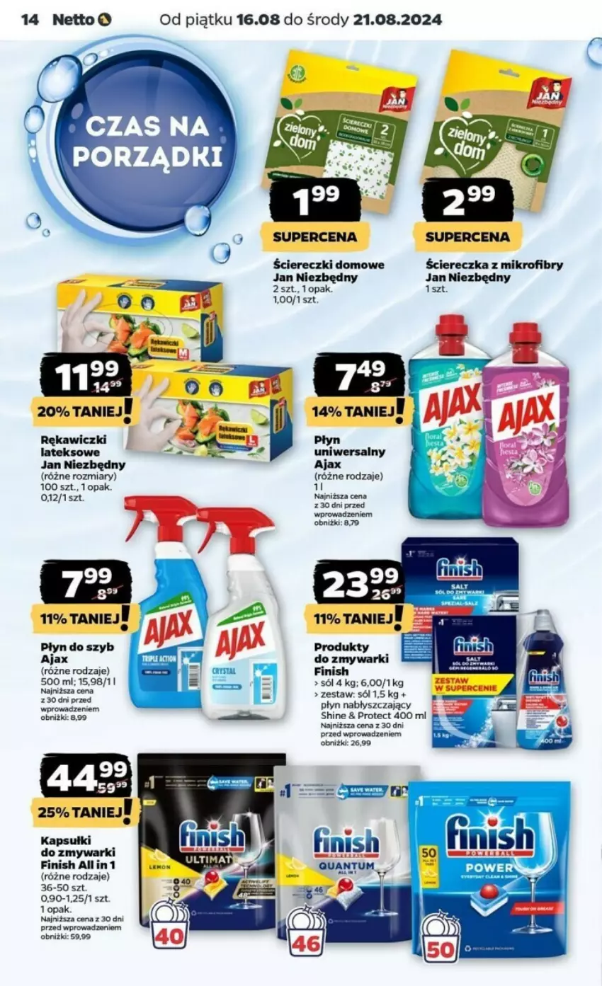 Gazetka promocyjna Netto - ważna 16.08 do 21.08.2024 - strona 6 - produkty: Ajax, Finish, Jan Niezbędny, Płyn do szyb, Płyn nabłyszczający, Sól, Zmywarki