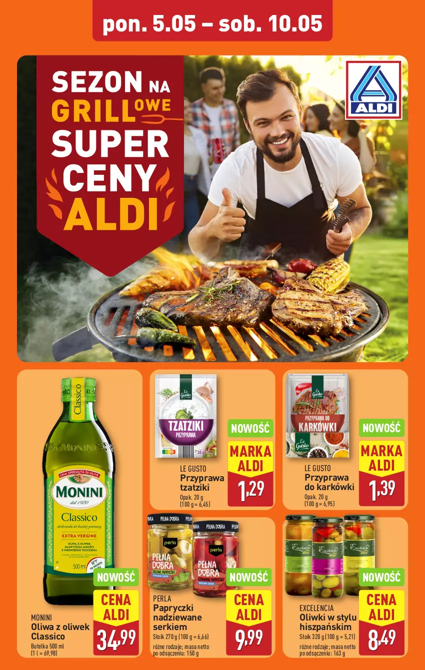 Gazetka promocyjna Aldi - Pełna oferta - ważna 05.05 do 09.05.2025 - strona 10 - produkty: Monini, Oliwa, Oliwa z oliwek, Oliwki, Papryczki nadziewane, Ser
